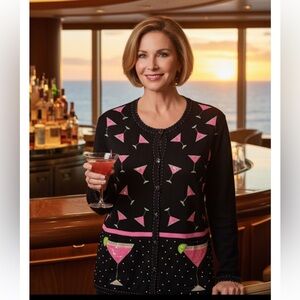BEREK Cocktail Party Sequin/Beaded Sweater/Cardigan- Large